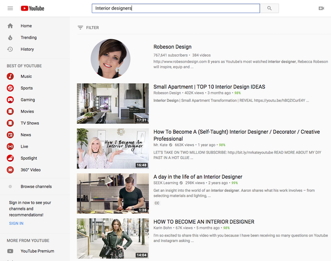 Interior Design Marketing on YouTube